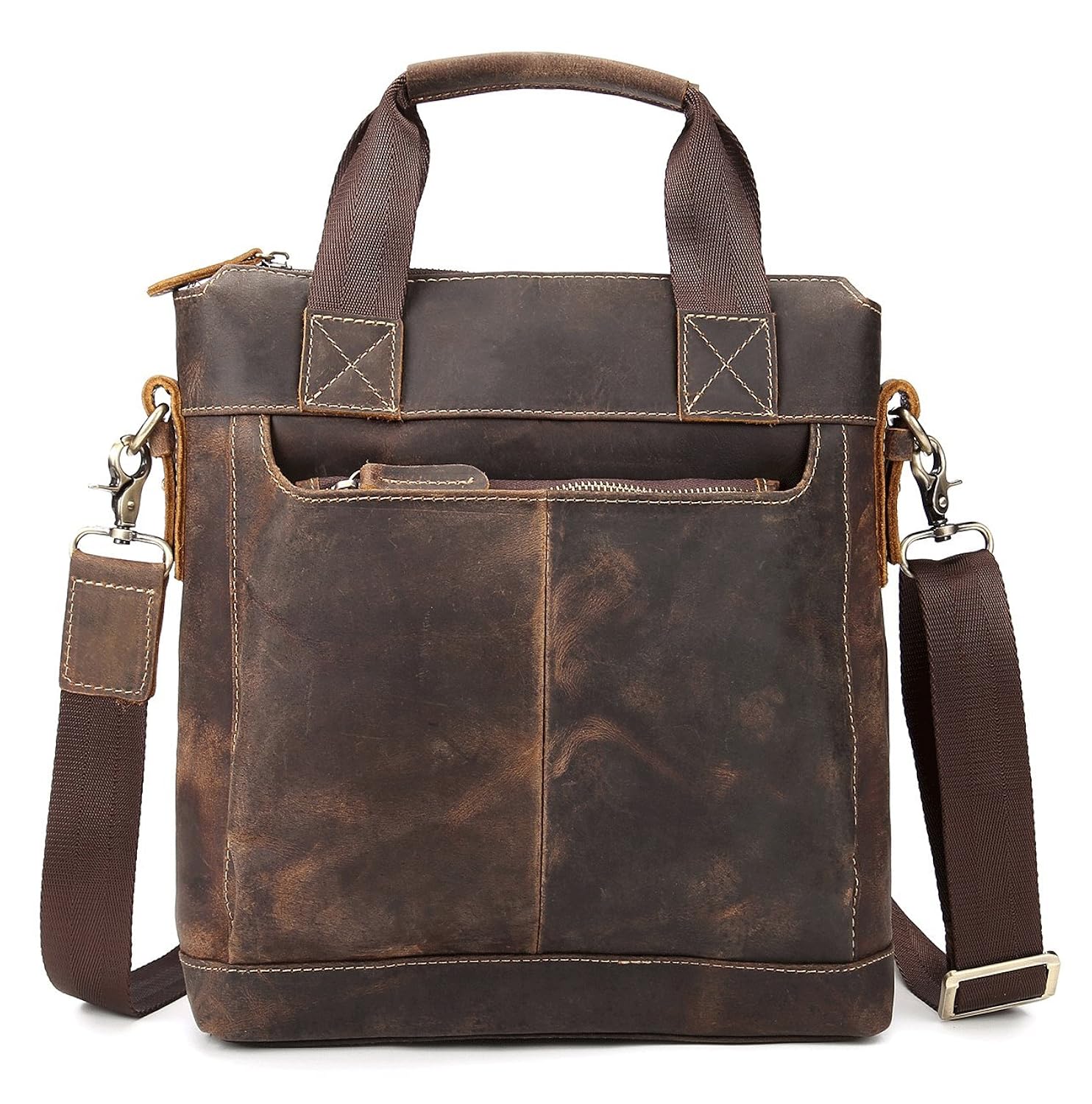 男式疯马皮手提包 a4复古硬牛皮邮差包